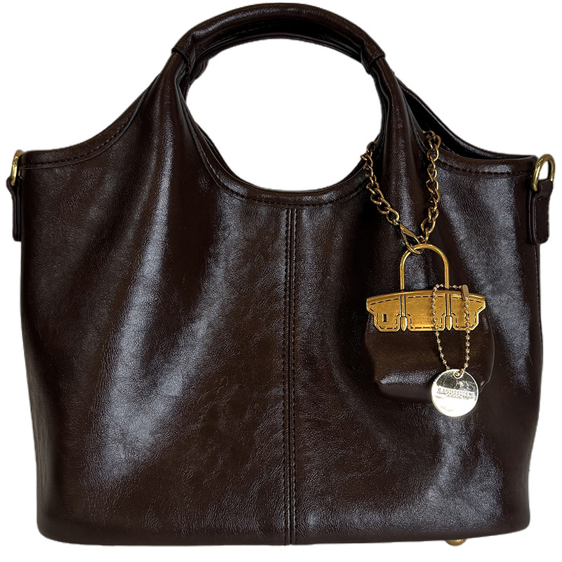 RANU小众设计复古手提水桶包女2025新款高级感通勤单肩斜挎菜篮子