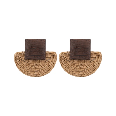春夏棕色木质手工草编耳钉耳夹