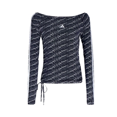 adidas阿迪达斯三条纹舞动系列运动休闲上衣满印女长袖T恤 KS5308