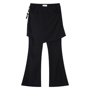 出逃赤岗西 蕾丝拼接假两件白色西装裙裤女秋设计感休闲喇叭裤子