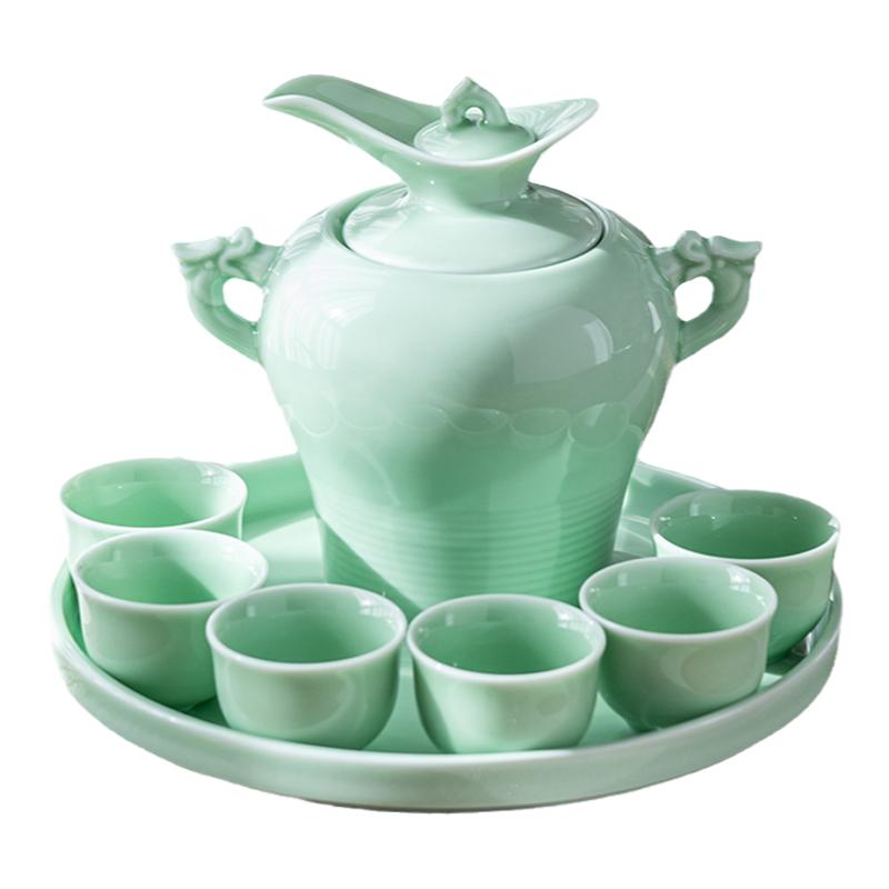 陶瓷白黄烈酒温酒器烫酒壶暖酒具加热煮酒家用酒壶酒杯半斤套装
