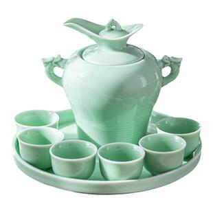 陶瓷白黄烈酒温酒器烫酒壶暖酒具加热煮酒家用酒壶酒杯半斤套装