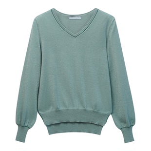 ZB/珍贝折扣特价针织丝绒V领夹丝女衫长袖商场时尚搭特便宜h32027