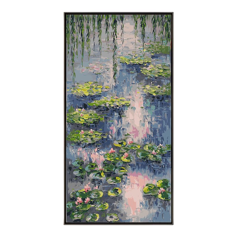 莫奈名画睡莲数字油画diy手绘填色填充大尺寸竖版玄关走廊装饰画