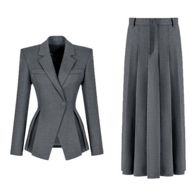 御姐气质套裙灰色OL通勤两件套女