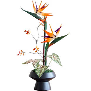 新中式仿真天堂鸟盆栽植物轻奢高端客厅酒店前台售楼处仿真花摆件