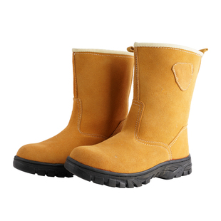 夏季高筒翻毛牛皮油田劳保鞋防砸防烫火星电焊工钢包头安全靴子男