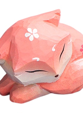 手工木雕实木狐狸八神童子小摆件车载工位桌面装饰可爱礼品送女生