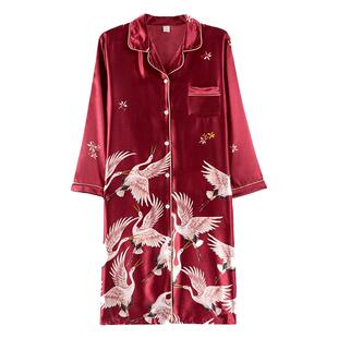 睡裙冰丝长裙春秋长袖睡衣女公主风薄款宽松加大码胖mm性感衬衫夏