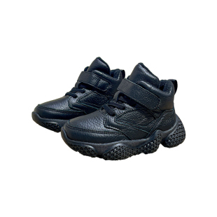 真皮加绒男童保暖运动鞋2025年秋冬女童棉鞋宝宝魔术贴黑色老爹鞋