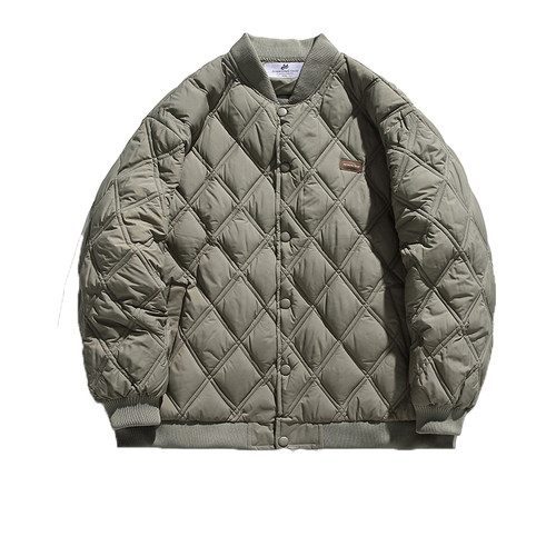 Kusen 美式潮牌菱形格棉衣夹克男潮流宽松情侣保暖学生棒球领棉服