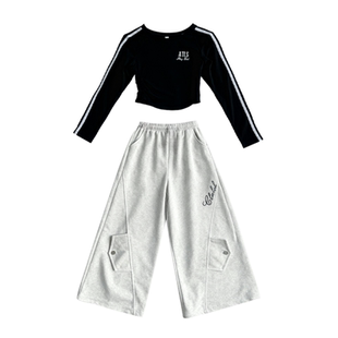 爵士舞女童服装秋新款2025街舞演出服洋气韩版儿童工装运动裤套装