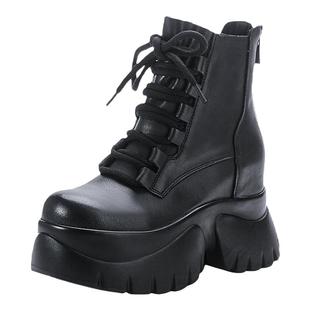 2025秋冬款真皮女鞋松糕厚底短靴头层牛皮马丁靴轻便增高显瘦棉鞋