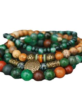 玛瑙碧玉木珠弹力手镯套装手链