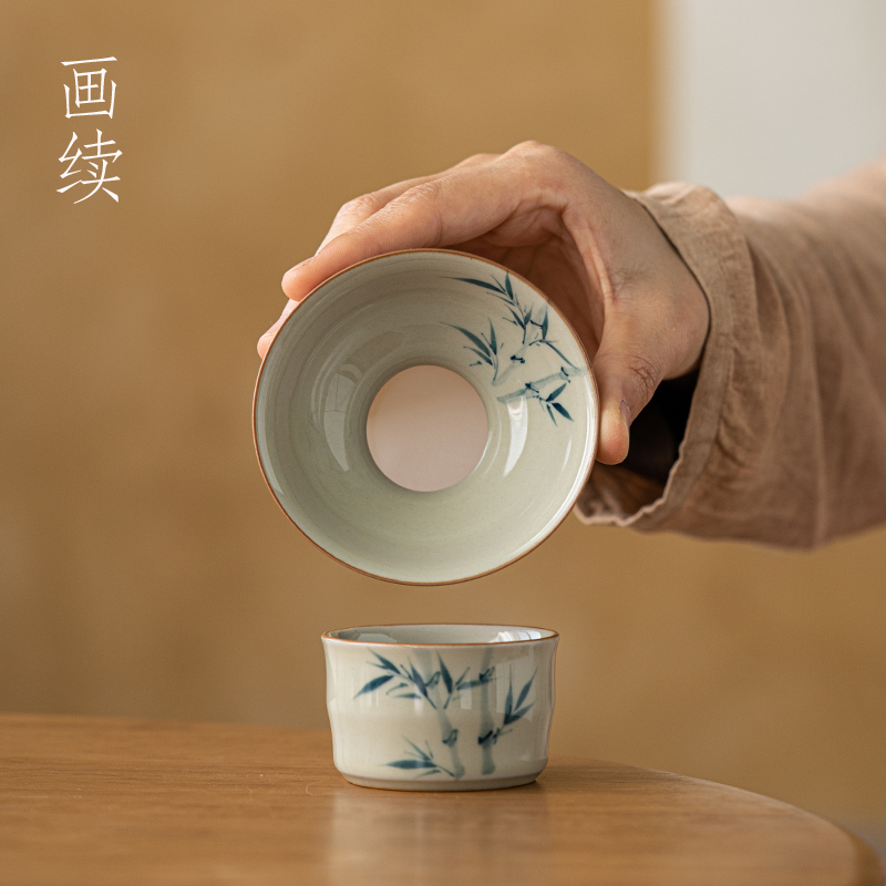 画续草木灰手绘兰花过滤网茶漏陶瓷茶滤高档滤网功夫茶具配件竹子