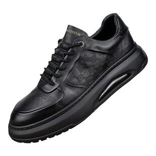 板鞋真皮男透气2025秋季新款低帮休闲皮鞋厚底男鞋轻便百搭鞋子男