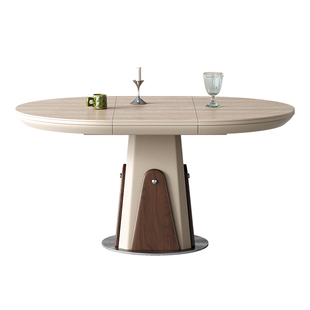 梵创 椭圆形餐桌中古风小户型折叠餐桌奶油风洽谈餐桌伸缩餐桌椅