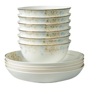 景德镇陶瓷碗家用吃饭碗10只面碗盘子菜盘碟子骨瓷餐具2025年新款