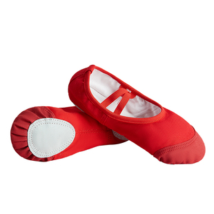 红色舞蹈鞋女软底练功儿童形体女童成人跳舞九儿两底中国猫爪芭蕾