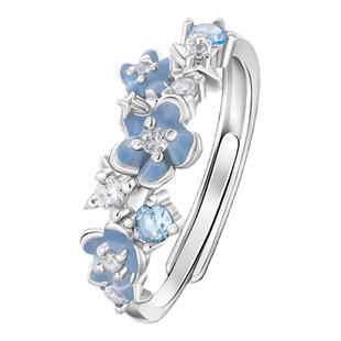 VIVIWELL星辰花予 S925纯银戒指女精致轻奢小众设计蓝色单戒指环