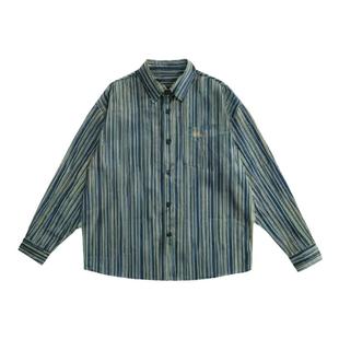 复古重现重庆森林中古古着港式条纹日系灯芯县城文学vintage衬衫