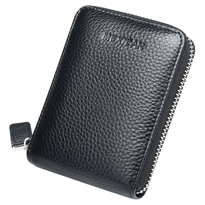 稻草人卡包男头层牛皮拉链真皮多卡位零钱包防磁大容量卡套