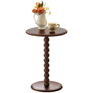 源氏木语西物实木边几美式复古沙发小边几圆形床头桌家用客厅茶几