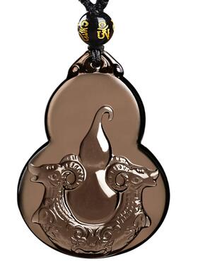 双羚保岁吉祥宏吊坠生肖马黑曜石