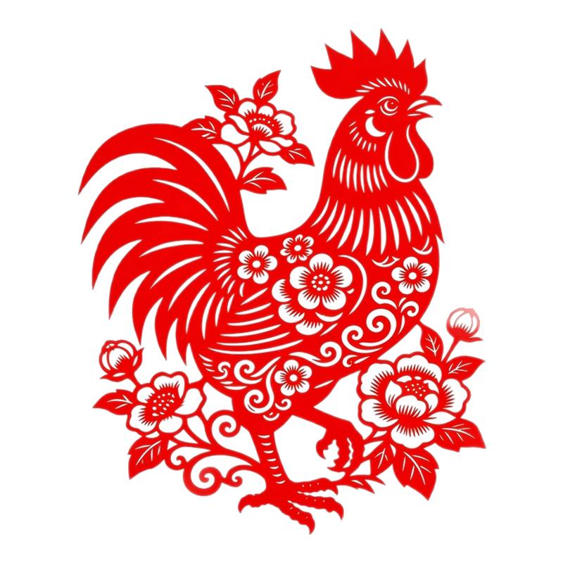 剪纸大公鸡牡丹玻璃贴墙贴背胶自粘富贵迎春玻璃窗花装饰好撕贴画