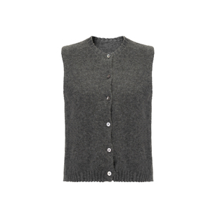 Bettychow 羊绒羊毛马甲背心炭灰色百搭复古坎肩圆领针织上衣