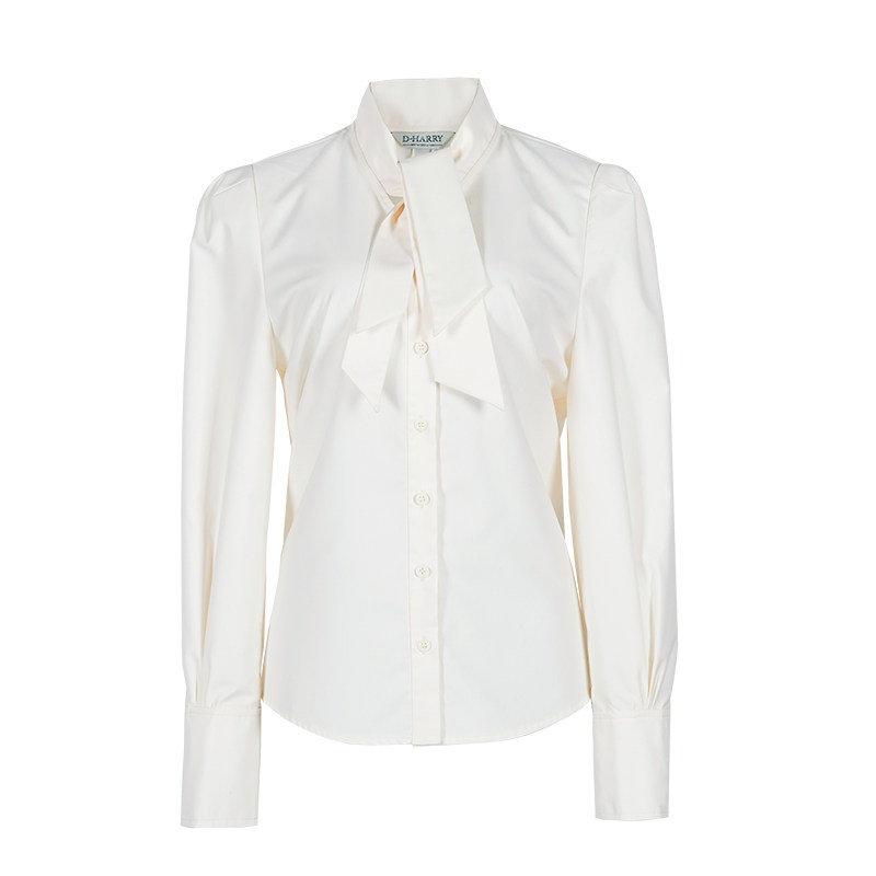 D-HARRY/迪哈利米白衬衫女新款上衣飘带领衬衣DH231D95856D