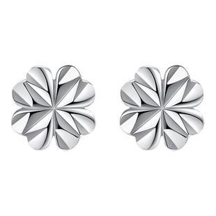 999纯银四叶草耳钉女养耳洞防过敏学生气质时尚耳环千足正品耳饰