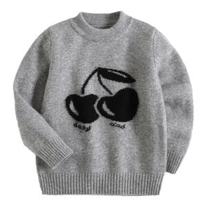 女童羊绒衫儿童毛衣冬季加厚100%山羊绒樱桃圆领女孩宝宝洪叶云台