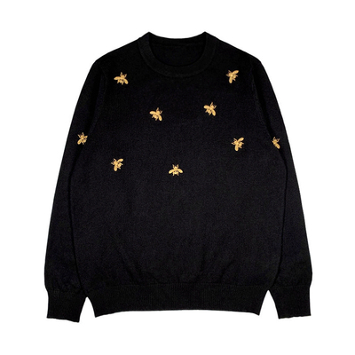 套头针织衫小蜜蜂刺绣毛衣轻奢风