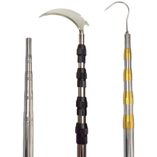 不锈钢伸缩抄网杆加粗定位鱼叉杆钓鱼割草刀抄网竿4米5米6米搭钩