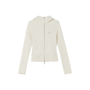 FORNINES显瘦修身纯棉连帽开衫刺绣卫衣女生春季短款拉链运动外套