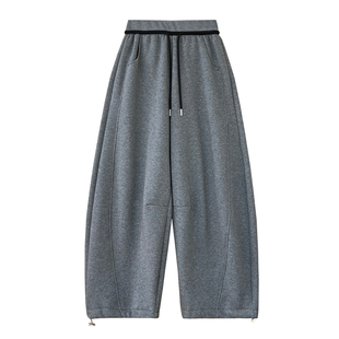 休闲时尚阔腿弯刀裤女冬季韩版设计感挺括可收口束脚两穿加绒卫裤