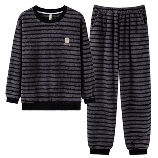 芬腾可安睡衣女款2026新款冬季高级感半边绒加厚条纹家居服秋冬天