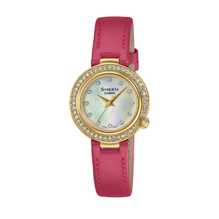 卡西欧2025新款女表SHEEN白贝母表盘皮表带时尚石英表SHE-4565GRL