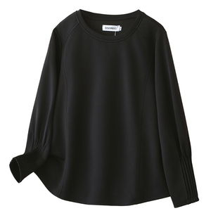 大码t恤女遮肚子长袖2026春季新款胖妹妹时尚褶皱袖宽松休闲上衣