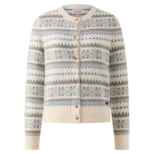 Eland衣恋毛针织衫女复古短款圆领撞色费尔岛开衫2025冬季新款