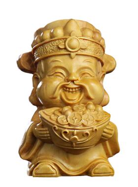 黄杨木雕文财神爷手把件中式木质雕刻家居工艺品财神像汽车摆件