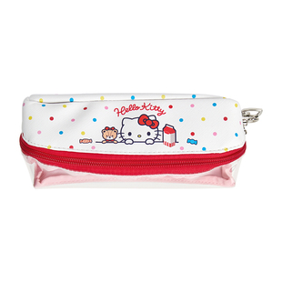 iiGEN一正Hello Kitty方方笔袋180°大开口三层分区收纳卡通可爱学生文具盒 女孩大容量凯蒂猫透明PU布艺笔袋