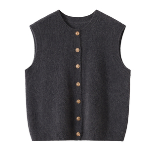 高级感拉毛山羊绒马甲开衫女秋冬新款圆领无袖坎肩拉绒毛衣背心