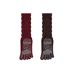 红色瑜伽袜子防滑专业女普拉提专用五指袜冬季室内运动健身堆堆袜