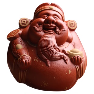 宜兴原矿紫砂茶宠摆件财神爷名家李建伟纯全手工招财茶玩精品可养