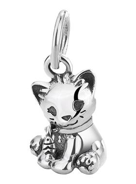 小猫纯银银手镯手链吊坠银饰散珠
