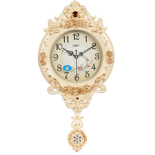 康巴丝欧式复古创意摇摆挂钟客厅简约时尚挂表卧室静音扫秒钟表