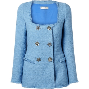 Oscar de la Renta 秋冬女双排扣混纺花呢修身外套