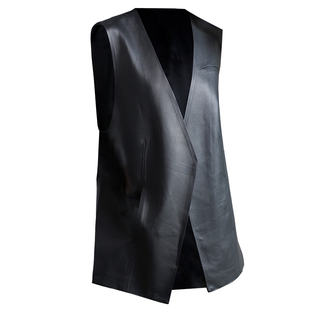 真皮马夹女2026秋新款中长坎肩外搭大牌开叉头层绵羊皮衣马甲背心